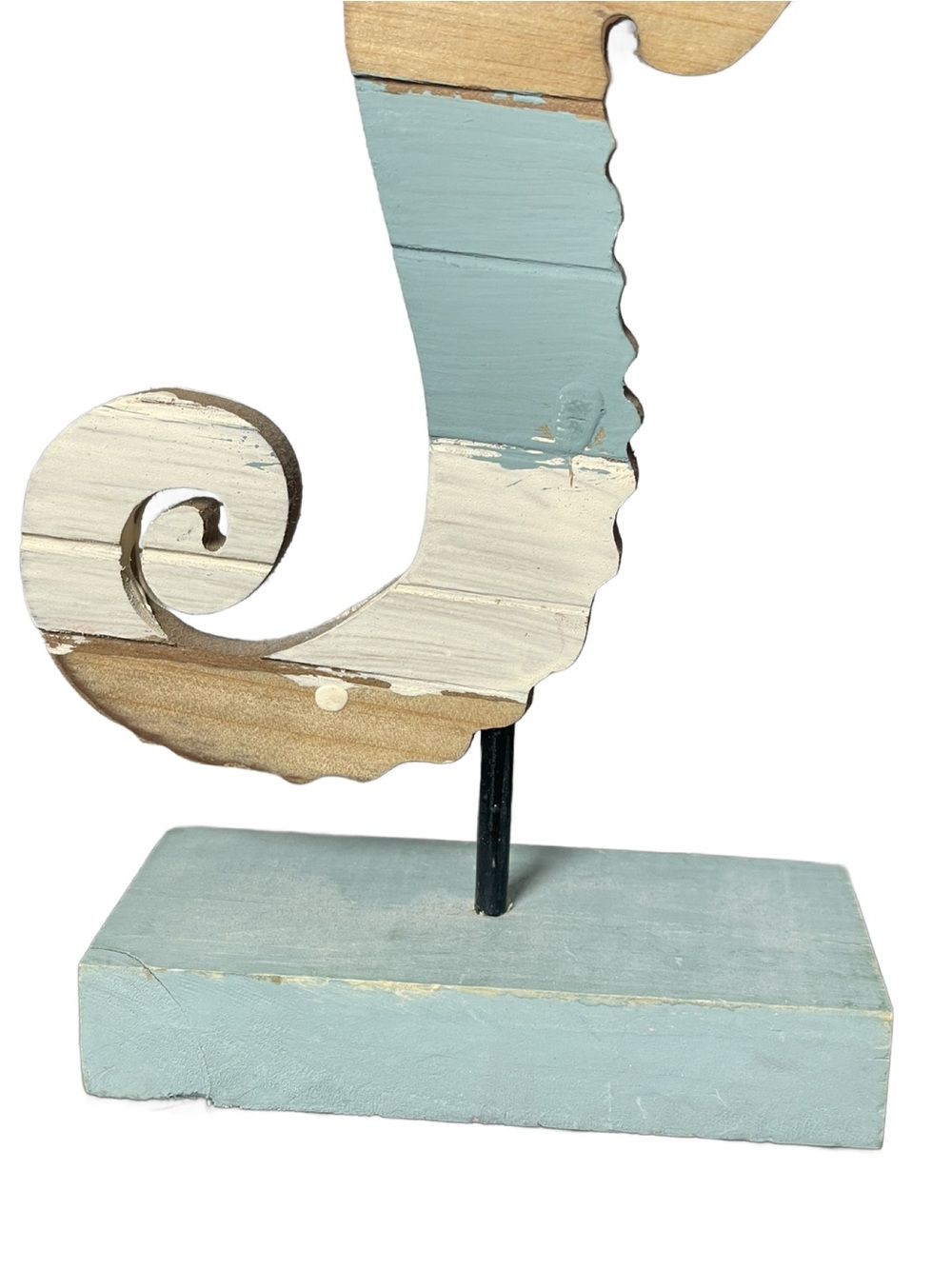 DIY Coastal Striped Wooden Seahorse Table Accent - Blue, White, Natural - Picture 3 of 8